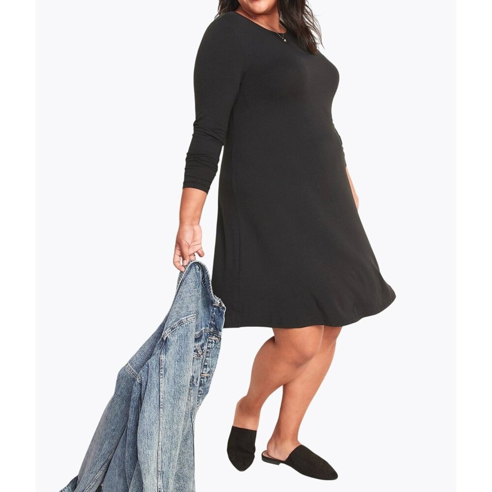 Old Navy Womens Black Long Sleeve Mini Swing Dress Viscose Blend Size XL